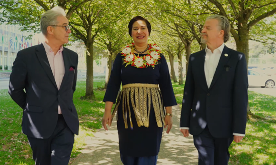 WHO Health Workforce Director Jim Campbell, Chief Nursing Officer Amelia  Latu Afuhaamango Tuipulotu and International Council of Nurses CEO Howard Catton introduce the launch of the State of the world's nursing report 2025