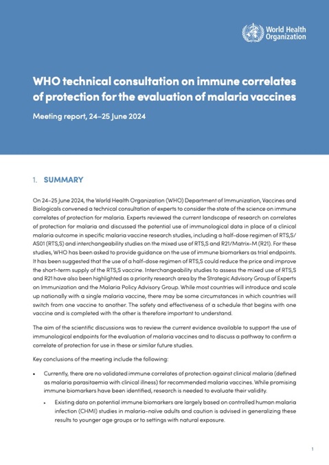 WHO technical consultation on immune correlates of protection for the evaluation of malaria vaccines
