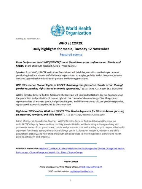 12 November - COP29 Health Highlights
