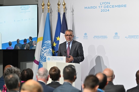 DG addressing the audience during the WHO Academy opening ceremony