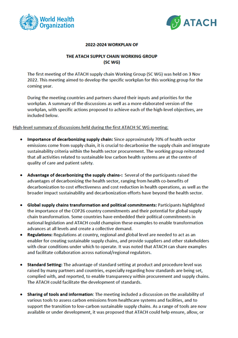 2022-2024 Workplan of the ATACH Supply Chain Working Group (SC WG)