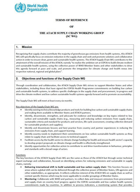 Terms of Reference of the ATACH Supply Chain Working Group (SC WG)