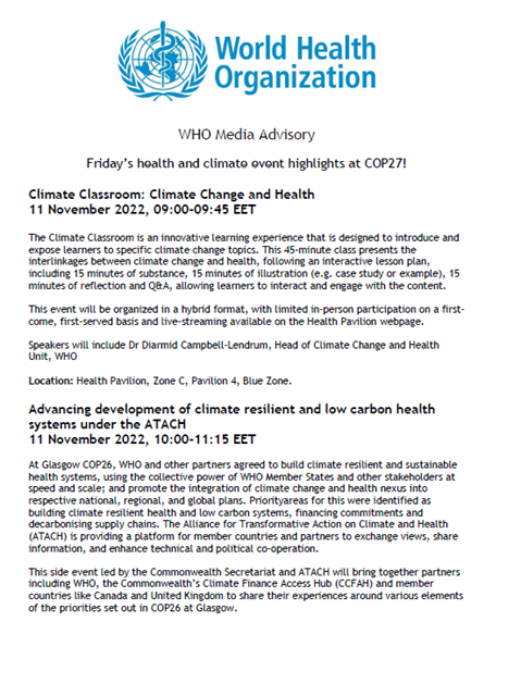 11 November - COP27 Health Highlights