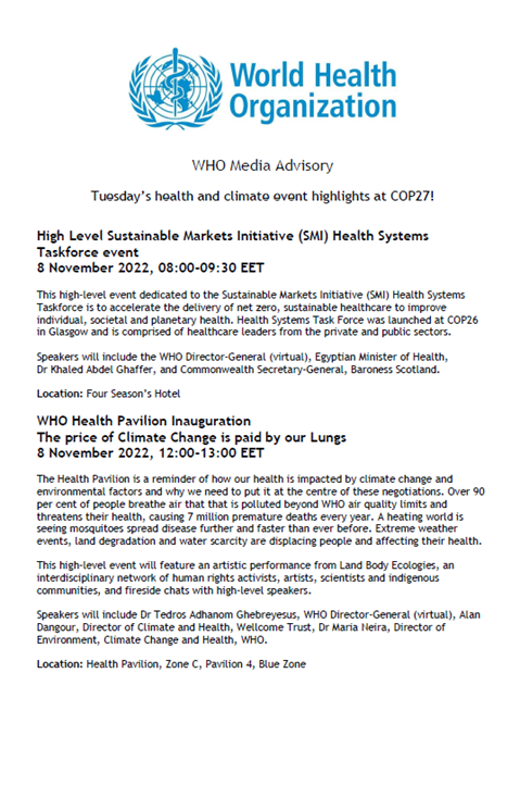 9 November - COP27 Health Highlights