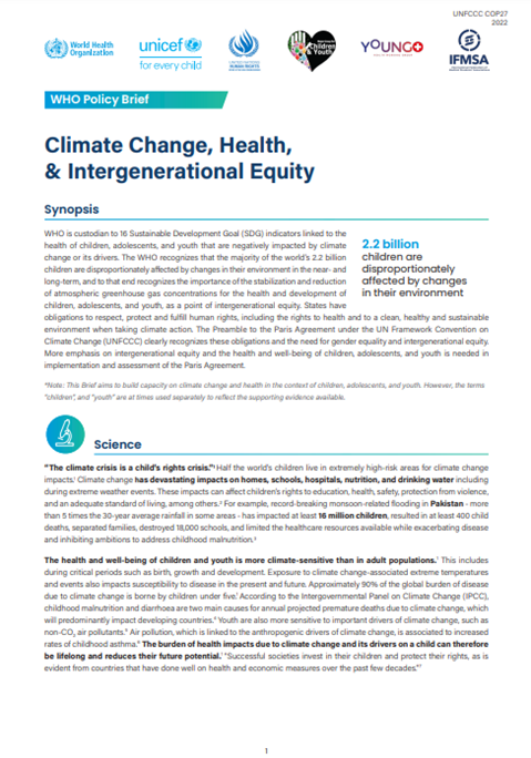 WHO Policy Brief: Climate Change, Health & Intergenerational Equity