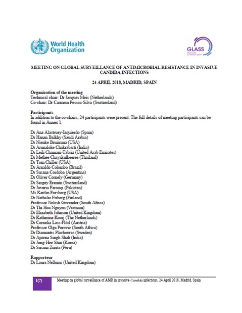 Meeting on Global Surveillance of Antimicrobial Resistance Invasive Candida Infections