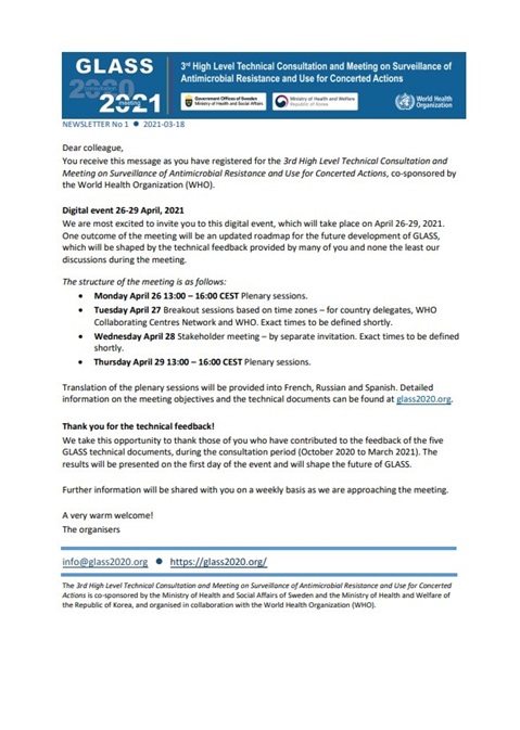 Glass 2020 -- Newsletter No 3 for Country representative