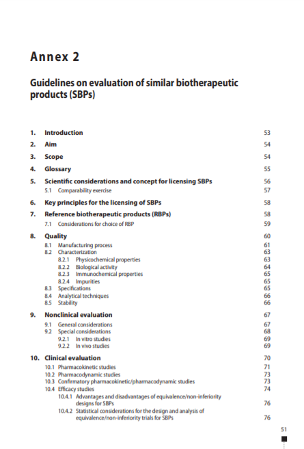 Guidelines on evaluation of similar Biotherapeutic Products (SBPs), Annex 2, TRS No 977