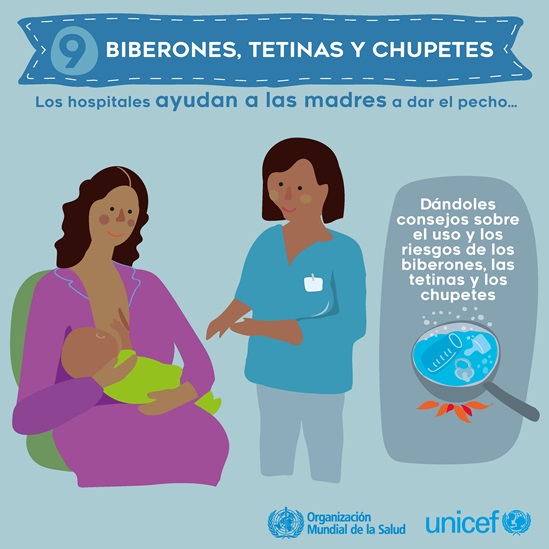 Spanish BFHI step 9 - Bottles, teats, pacifiers infographic