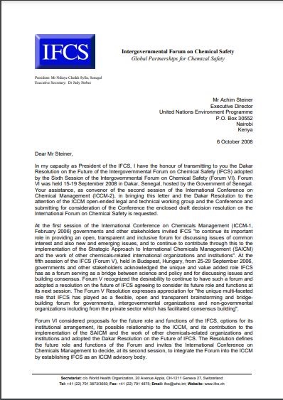 Dakar Resolution on the Future of the Intergovernmental Forum on Chemical Safety
