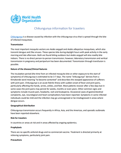 Dengue information for travelers