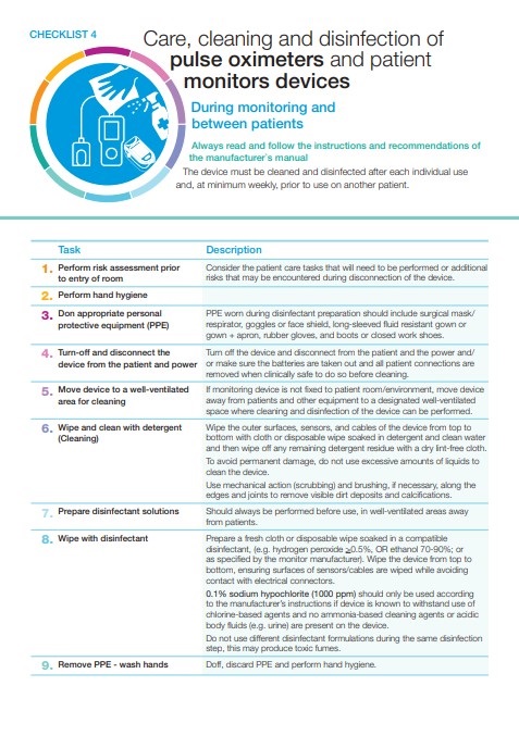 Care, cleaning and disinfection
of pulse oximeters and patient
monitors devices