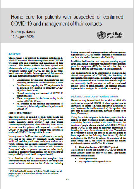 Home care for patients with suspected or confirmed COVID-19 and management of their contacts