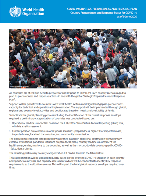 Updated country preparedness and response status for COVID-19 as of 9 June 2020