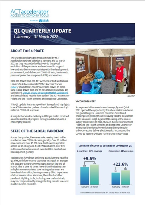 ACT-Accelerator: Quarterly Update Q1: 1 January – 31 March 2022