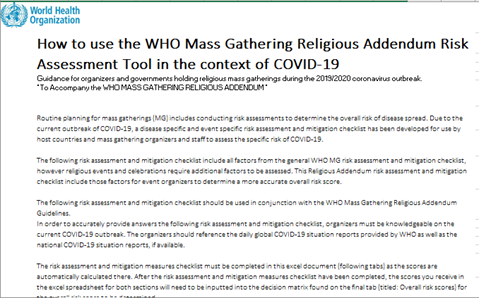 How to use the WHO mass gathering religious addendum risk assessment tool in the context of COVID-19