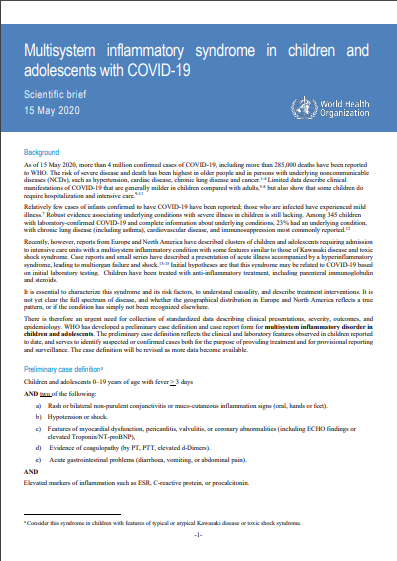 Multisystem inflammatory syndrome in children and adolescents with COVID-19