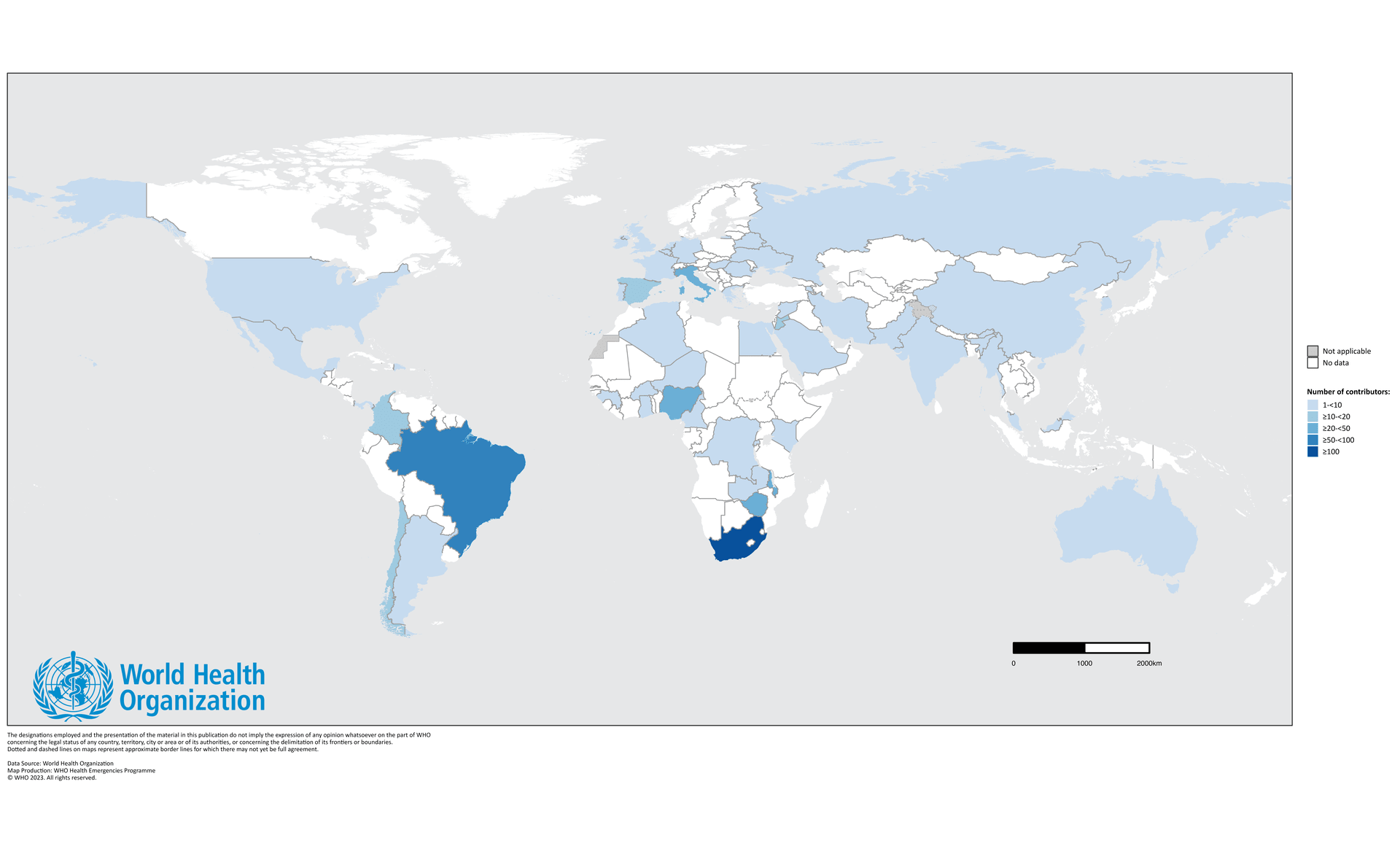 A world map indicating country contributions towards the WHO Global Clinical Platform for COVID-19