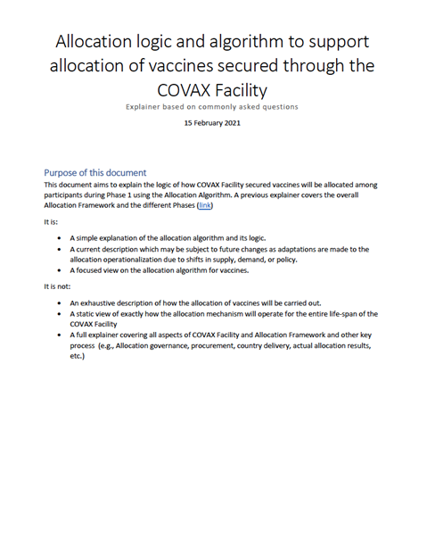 Allocation logic and algorithm to support allocation of vaccines secured through the COVAX Facility