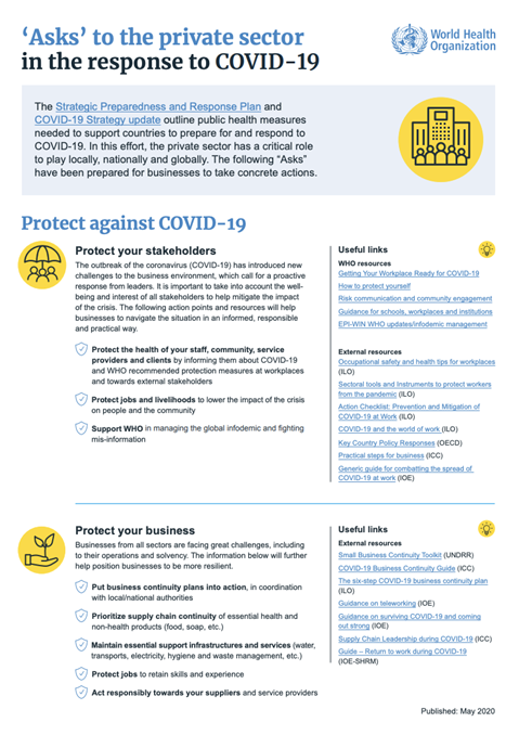 ‘Asks’ to the private sector in the response to COVID-19