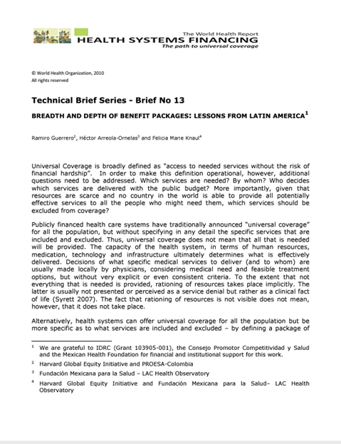 Breadth and Depth of benefit packages: Lessons from Latin America