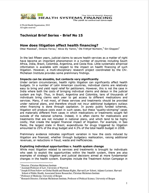 How does litigation affect health financing?