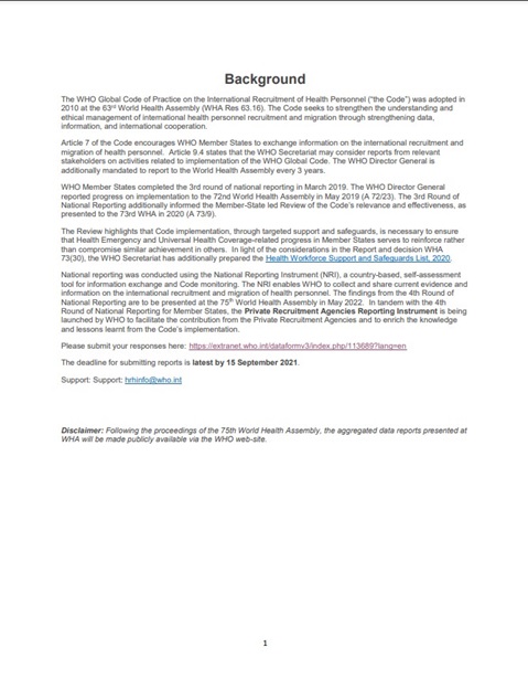 Private Recruitment Agencies Reporting Instrument 2021 - Background