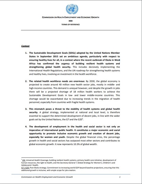 Commission on health employment and economic growth - Terms of reference