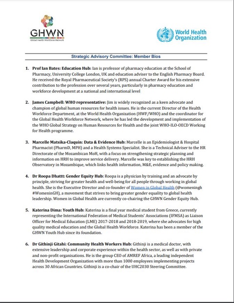 GHWN Strategic Advisory Committee Members/Bios