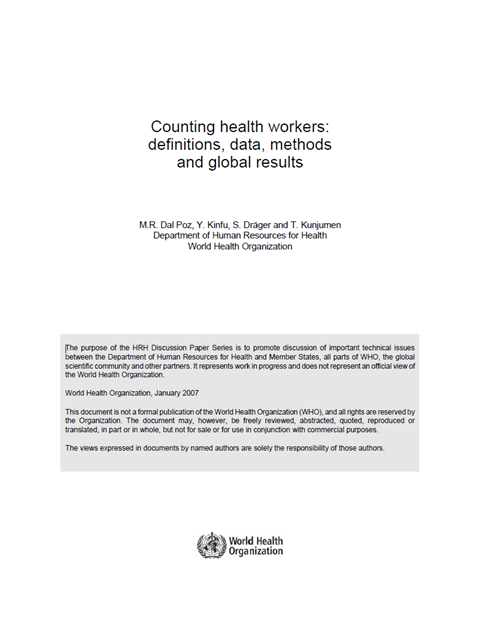 Counting Health Workers: Definitions, Data, Methods and Global Results