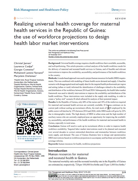 Realizing universal health coverage for maternal health services in the Republic of Guinea: the use of workforce projections to design health labor market interventions