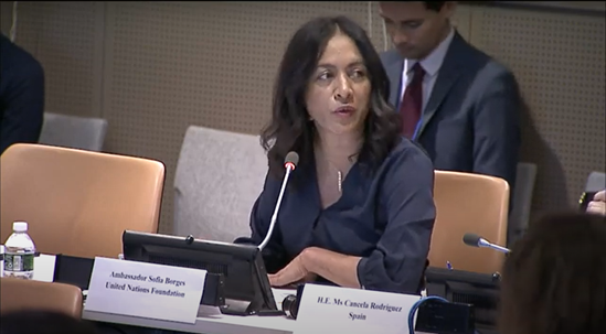 Ambassador Sofia Borges, UN Foundation, at the high level launch of the joint ILO-WHO Gender pay gap in the health and care sector report