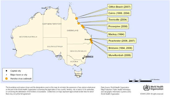 hendra virus map 2008