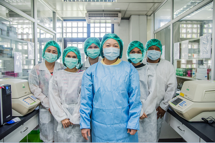 health workers in a laboratory