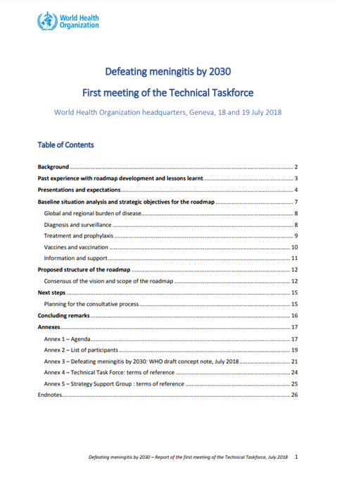 Defeating meningitis by 2030: First meeting of the Technical Taskforce