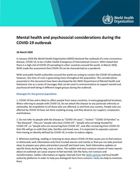Mental health and psychosocial considerations during the COVID-19 outbreak