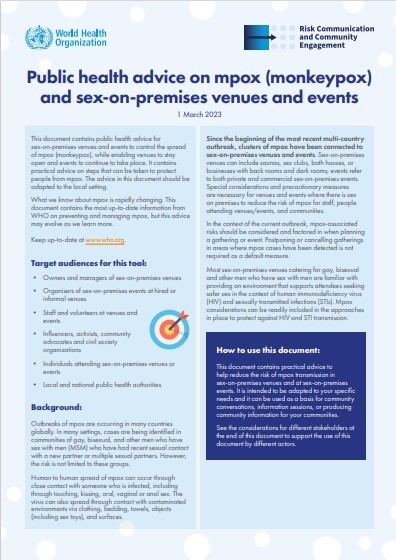 Public health advice on mpox (monkeypox) and sex-on-premises venues and events