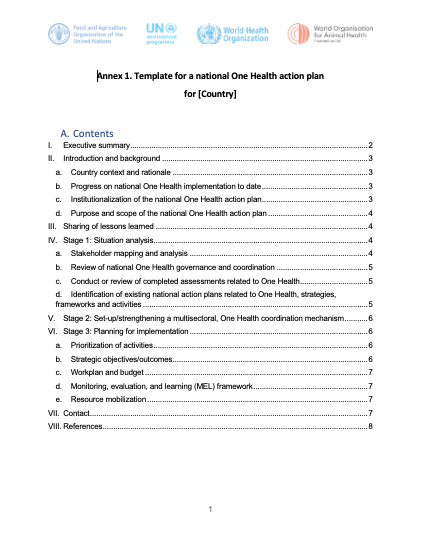 Country-specific template for a national One Health action plan