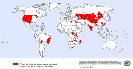 Global distribution of natural plague as of march 2016