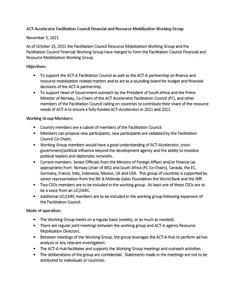 ACT-Accelerator Facilitation Council - Terms of reference