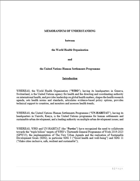 Memorandum of Understanding between WHO and UN-HABITAT