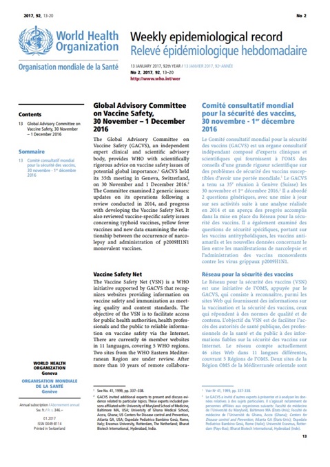 13 January 2017 – Global Vaccine Safety meeting: Safety of typhoid vaccines (from meeting 30 November-1 December 2016)