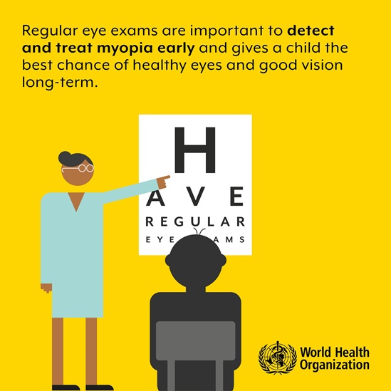 illustration shows a person pointing at letters in an eye exam