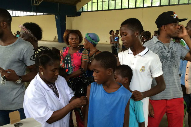 Boy getting a yellow fever vaccination
