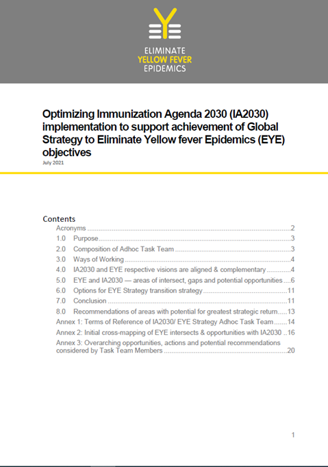 Optimizing Immunization Agenda 2030 (IA2030) implementation to support achievement of Global Strategy to Eliminate Yellow fever Epidemics (EYE) objectives