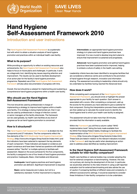 Hand hygiene self-assessment framework 2010