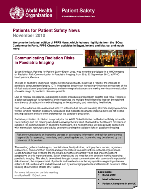 Patients For Patient Safety Newsletter - November 2010