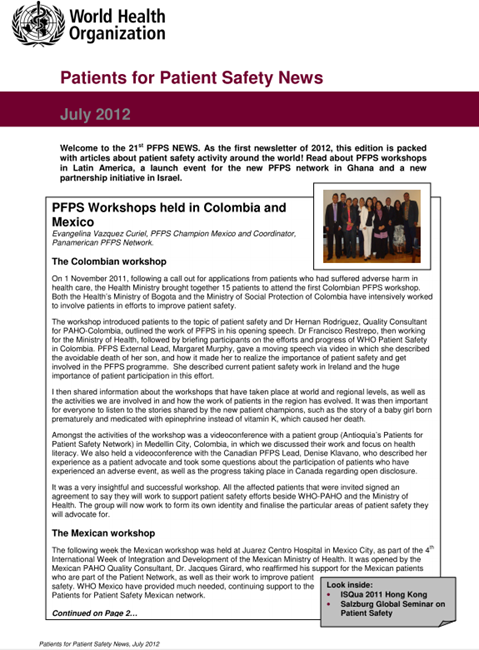Patients For Patient Safety Newsletter - July 2012
