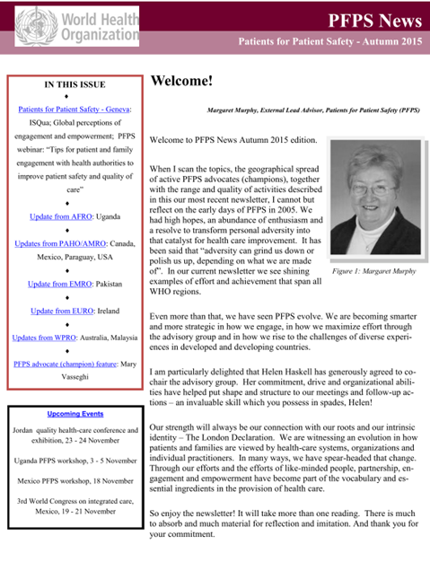 Patients For Patient Safety Newsletter - Autumn 2015