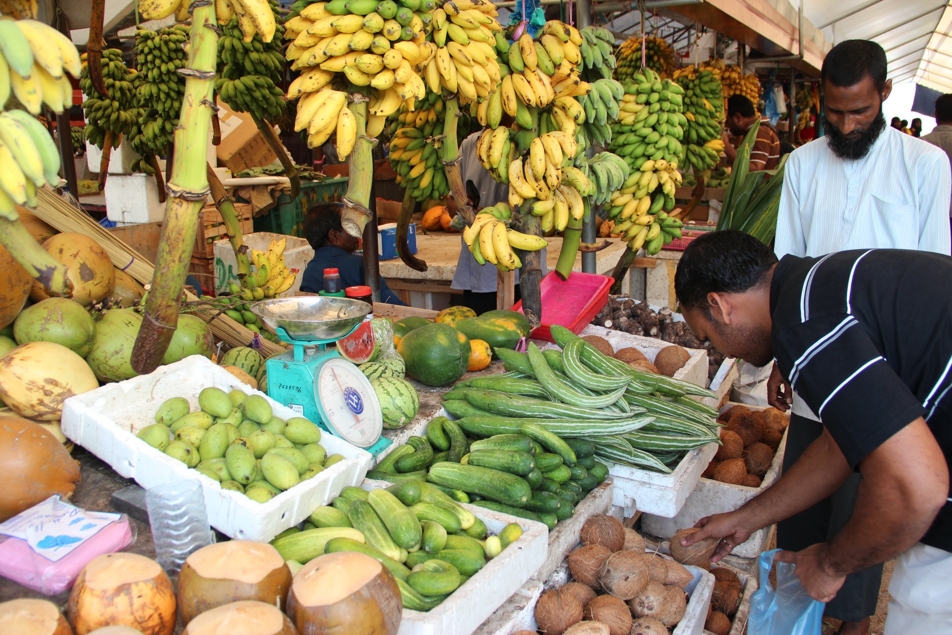 Fruit and vegetable stall in a market in the Maldives